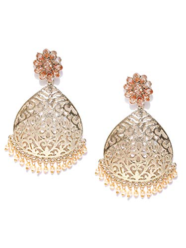 Image of Asmitta Kundan Pearl Studded Gold toned Dangle Earrings for women