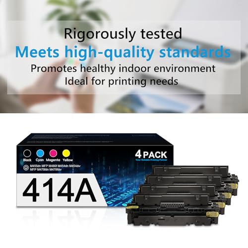 Image of 414A Toner Cartridges 4 Pack for MFP M479fdw M479fdn Printer with Chip | Compatible for HP W2020A W2020X for Color Laserjet Pro M479fdw M454dw M454dn M479 Printer with Chip Black Cyan Yellow Magenta