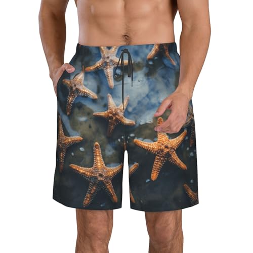 Beautiful Starfish Print Mens Casual Shorts Drawstring Summer Beach Stretch Shorts Novelty Swimtrunks