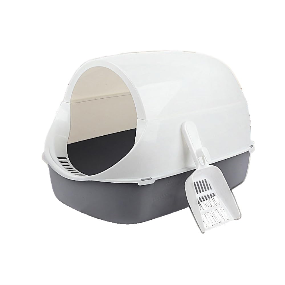Benting Cat Litter Box Extra Large Fully Enclosed Cat Litter Box with Lid Splash Proof, Easy to Clean Easy to Install Litter Box for Home Use Cat Litter Box with Pedal and Litter Scoop (Grey)