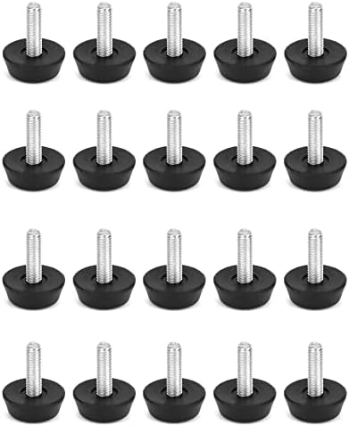 QWORK Regulowane nóżki meblowe, nóżki wkręcane, M6x20mm, opakowanie 20 szt., czarne