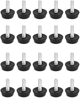 QWORK Regulowane nóżki meblowe, nóżki wkręcane, M6x20mm, opakowanie 20 szt., czarne