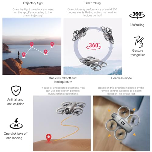 Drone with Camera 1080P for Kids Adults, Mini HD FPV Drone Kit, w/ 2 Batteries, One Key Take Off/Land, Altitude Hold, Headless Mode, 360°Flip, Gestures Selfie, 3 Speed Mode, Waypoint Fly -Gray - Image 5