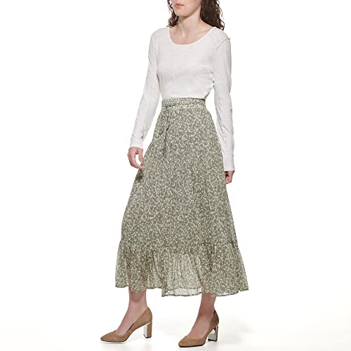 Dkny Women's Chiffon Ruffle Printed Sportswear Skirt, Parchment Multi, Medium #TOP1