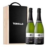 EUROLOTES Cava Corpinnat Torelló Brut Nature Gran Reserva, 2 Botellas en Caja de Madera