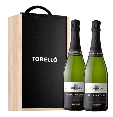 EUROLOTES Cava Corpinnat Torelló Brut Nature Gran Reserva, 2 Botellas en Caja de Madera