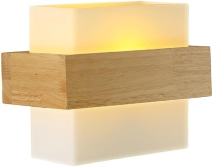 Modern Minimalist Wood Wall Sconce, Rectangle Oak Solid Wood Wall Lamp with Frosted Glass Shade, Nordic Indoor Light Fixture for Bedroom Bedside Living Room Hallway Study Parlor
