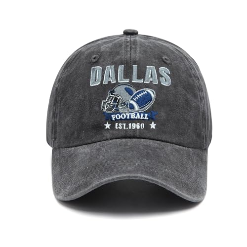 Embroidered City Football Hat Adjustable Unisex Cotton Baseball Cap Vintage Washed Cotton Denim Fan Cap for Men Women