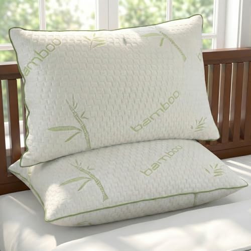 Image of AYKA Ultimate Bamboo Bed Pillow Set of 2 | 100% Virgin Microfiber Filling for Neck & Shoulder Support | 17x27 inch Breathable Hotel Quality Pillows | Never Flat, Anti-Bacterial | Supersoft