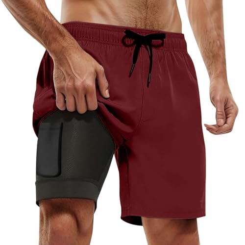 Men's Swim Trunks 7 Inch with Compression Liner 2 in 1 Swim Shorts Stretch Fashion Casual Bathing Suit with Pocket