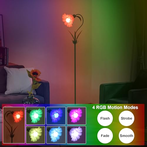 Image of HMVPL Flower Floor Lamp for Living Room, Flower Standing Lamp with Remote Control, Floral Cute Tall Lamp with RGB Bulb, Dimming, Timer, Arc Vintage Floor Lamp for Bedroom Corner Kids Room Reading