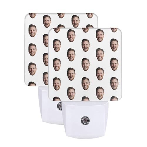 Image of DIY Funny Photo Custom LED Plug-in Night Light Set of 2, Personalized Face Pictures Auto Sensor Dusk to Dawn Nightlights 2 Pack