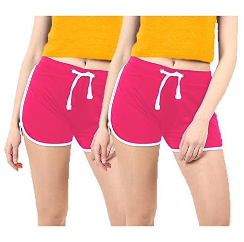 Image of Hangout Hub Women's Cotton Shorts | Boxer Half Pant with Sporty Stripe | Elastic Waist | Hypoallergenic Breathable Fabric | Sweat Absorbent Material | Gym Exercise Yoga Lounge Run Wear (Multi Color)