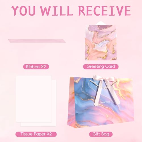 Image of JMANNI Gift Bags, Mothers Day Gift Bags with Ribbon, Portable Paper Gift Bag, Marble Pattern, for Any Occasion, Including Valentines Day Baby Shower Birthday Party Wedding Mothers Day(LP11-DLS02-L