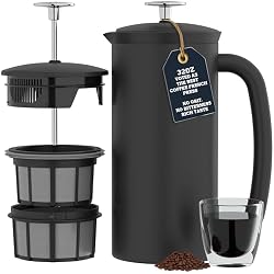 ESPRO Pro P7 French Press Stainless Steel 304 – Patented Double Walled Micro-Filter Insulated French Press Coffee Maker, Grit-Free Brew - Heat Resistant BPA Free Coffee Maker - Matte Black (32oz)