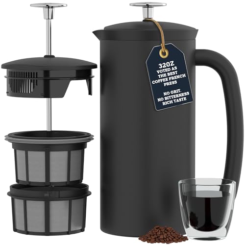 Image of ESPRO Pro P7 French Press Stainless Steel 304 - Patented Double Walled Micro-Filter Insulated French Press Coffee Maker, Grit-Free Brew - Heat Resistant BPA Free Coffee Maker - Matte Black - 32oz