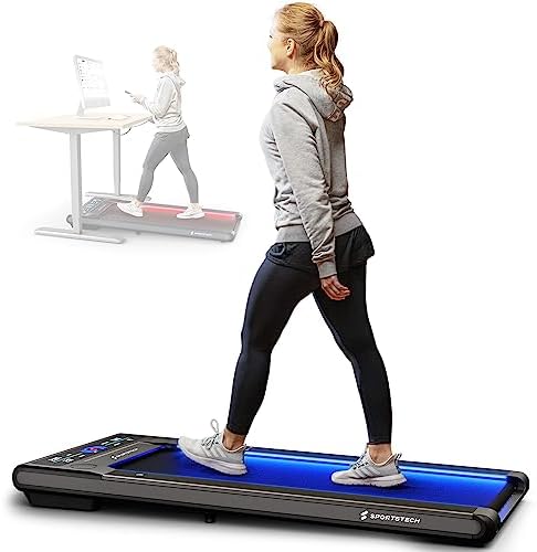 Sportstech sWalk Walking Pad, Under Desk Treadmill with Remote Control & App, Heart Rate LED for Home & Office, Portable Bluetooth Treadmill, Live Workout App, with 286 lbs Capacity, No Installation
