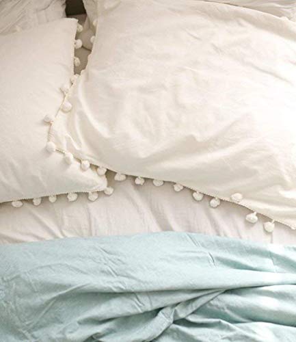 White Pom Pom Fringed Pillowcases Pillow Covers,19.7in x35.5in,Set of 2 (King) - Thumbnail 2