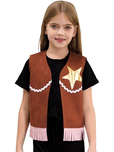 Kids Western Rodeo Cowgirl Vest Halloween Sleeveless Star Fringe Tassels Dressy Waistcoat3