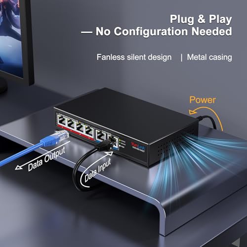 Image of 10Gb Ethernet Switch with 4 x 2.5GbE + 2 x 10GbE RJ45 Ports, VunLink 6 Port 10G /2.5G Multi-Gigabit Unmanaged Network Switch, Plug and Play, Fanless, Desktop /Wall-Mount, for Wireless AP, NAS, PC, Home