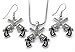 Texas Western Cowgirl Dual Revolver Pistol Gun Pendant Necklace Dangle Earrings Two-Piece Set