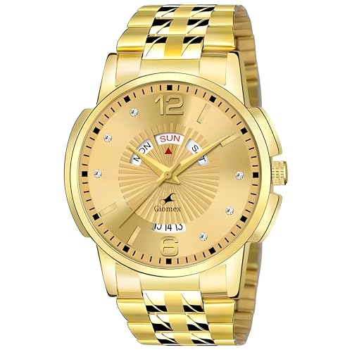 Giomex Trendy Good Looking Analog Watch with Golden Color Golden Plated Glossy Finish Band (Gold)
