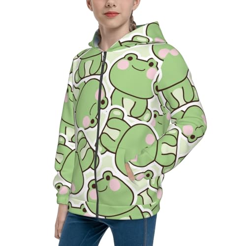 Cute Frog Kid Hoodies Boys Zip Up Sweatshirts Girls Pullover with Pocket
