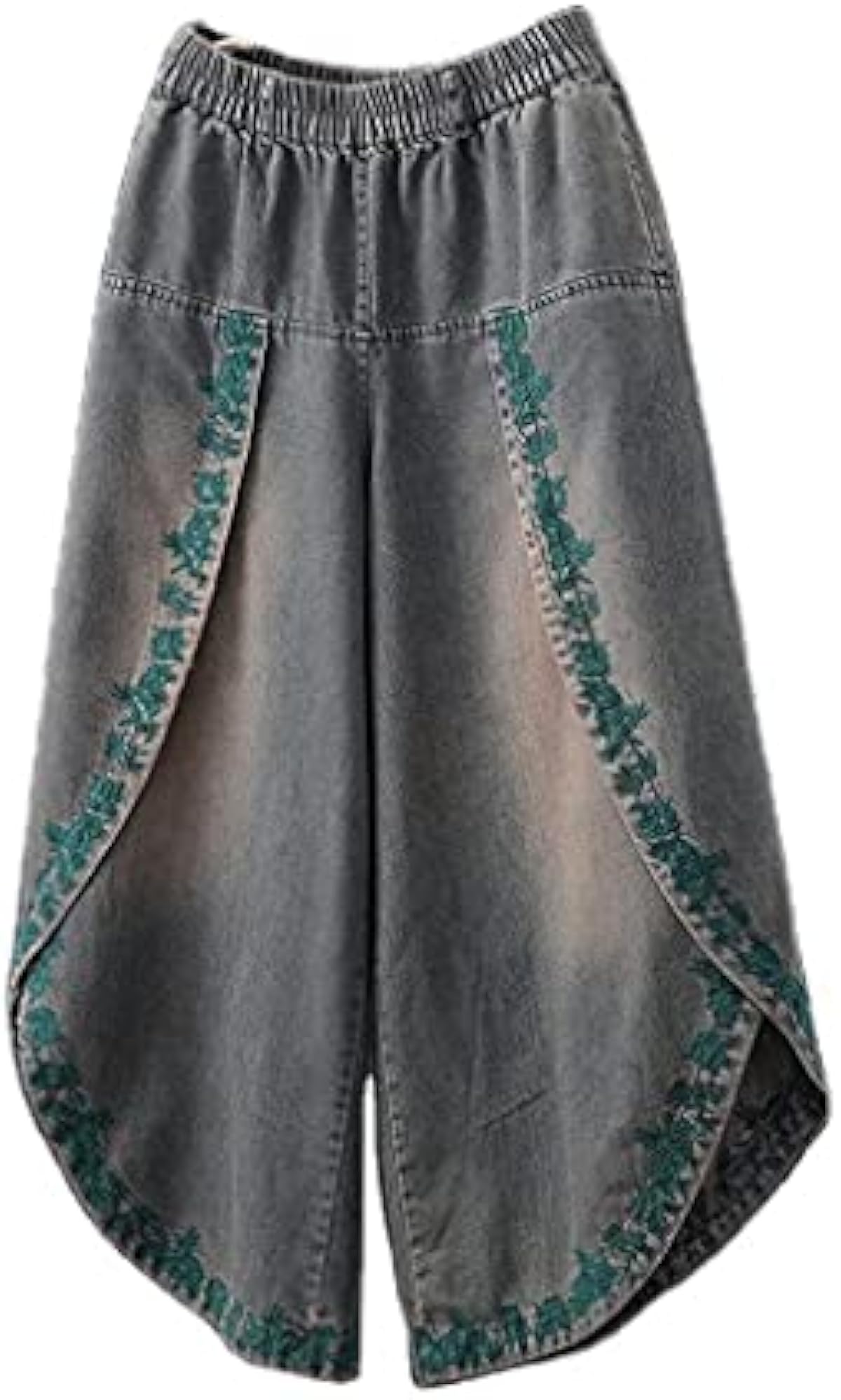 アウトレット大阪 ファッションロングパンツレディースワイドレッグ刺繡破れたルーズジーンズエラスティックウエストジーンズ カラー グレー サイズ ミディアム グレーxx 服 ファッション小物 激安初売 Www Littleshopp Com