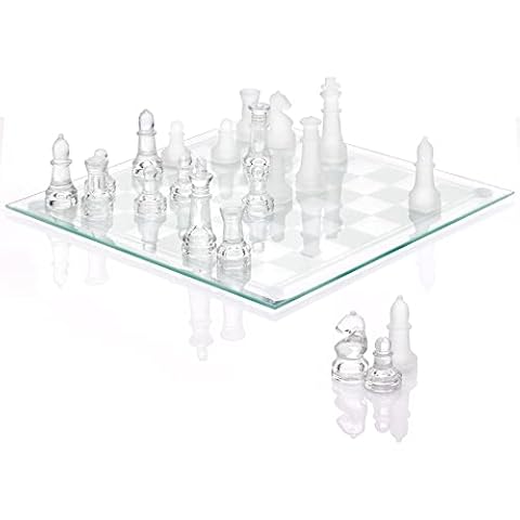 Srenta Fine Glass Chess Set Game, Modern Clear Chess Set, Deluxe Chess Set Glass Chess Board Set with Solid Clear & Frosted Chess Glass Pieces | 9.7’’ Crystal Chess Boards Sets, Felt Padding Included Cover
