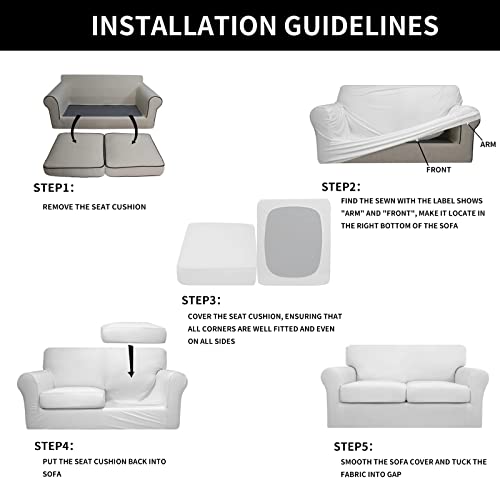 Image of Easy-Going 3 Pieces Stretch Soft Couch Cover for Dogs - Washable Sofa Slipcover for 2 Separate Cushion Couch - Elastic Furniture Protector for Pets, Kids (Loveseat, Snow White, Medium) | Sofa Slipcover for Stretch 2 Separate Sectional Cushion Couch - Furniture Protector for Pets, Kids Snow White
