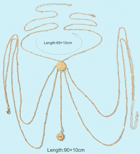 image for Qceasiy 14K Gold Plated Body Chains for Women, Sexy Layered Belly Wais