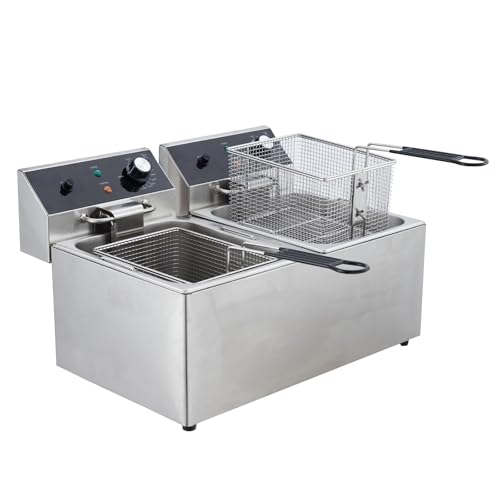 GarveeHome Commercial Deep Fryer - 12L x 2 Dual Tank, 24L /25Qt Capacity, 3600W, 110V, with 2 Frying Baskets, Countertop Deep Fryer with Temperature Control, Perfect for Kitchen & Restaurant