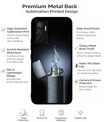Image of Water Lighter Design Premium 2D Printed Metal Back Case Cover for Vivo V23E 5G / Y75 4G, Black