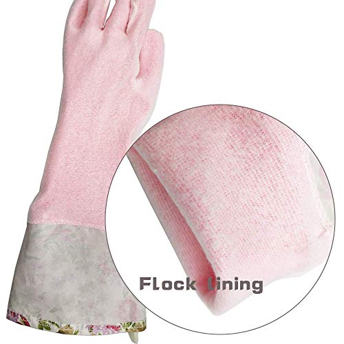 KINGFINGER Rubber Latex Waterproof Dishwashing Gloves,2 Pair Medium Long Cuff Flock Lining Household Cleaning Gloves - Image 3