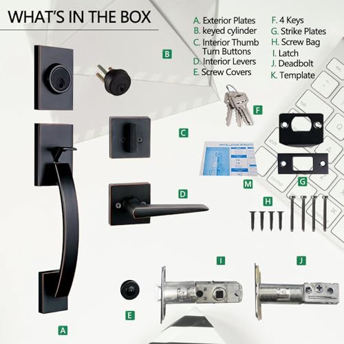 Image of NEWBANG Exterior Door Handle, Front Door Handle with Deadbolt,Entry Door Lock Set with Reversible Lever, Oil Rubbed Bronze Finish,MDHST201710B-BR
