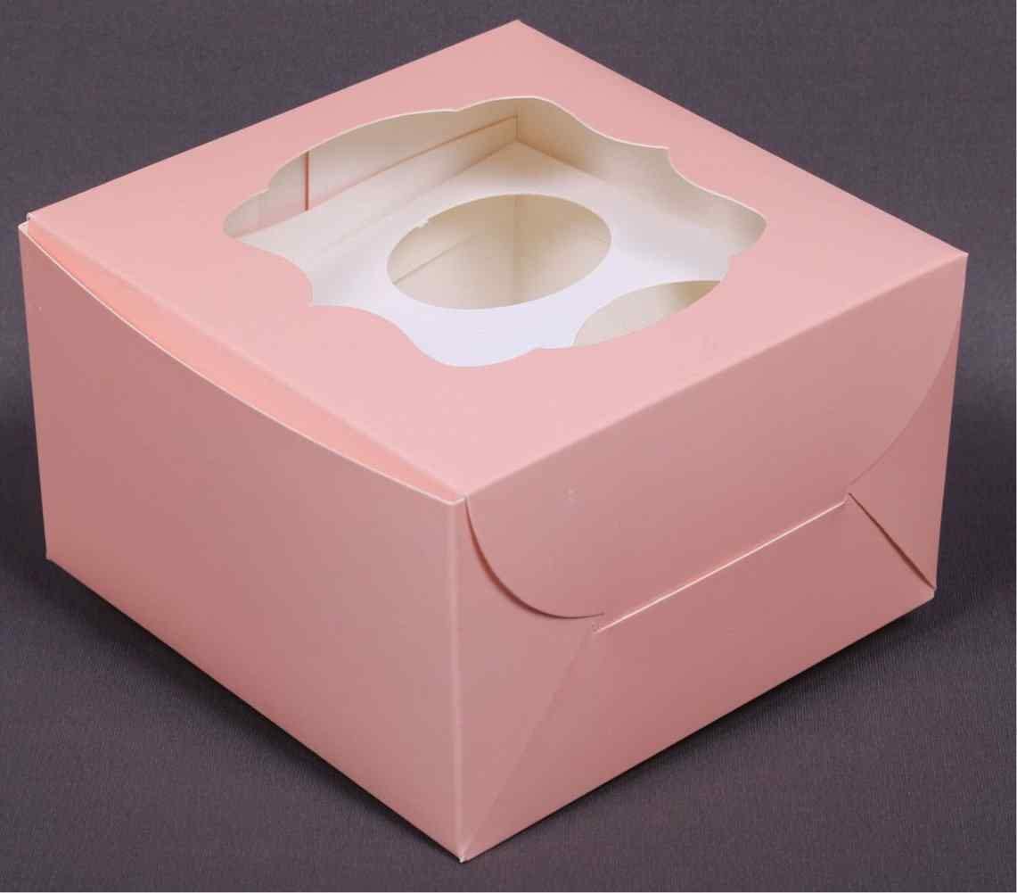 raama Rama Packaging 4 Piece Cupcake cake Packaging container paper Box (6" X 6" X 3.5) (Pack of 20) (Peach)