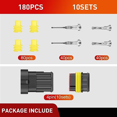 Image of Nilight 180PCS 4 Pin Electrical Connector Plug with Male Female Terminals | Wire Waterproof Connectors 4 Way Automotive Connect Set for Car Truck Motorcycle Marine Boat 10 Sets