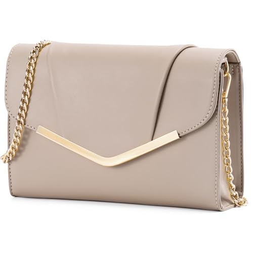 VASCHY Clutch Purse for Women,Fashion Envelope Evening Small Formal Handbag Foldover Crossbody Shoulder Bag for Wedding,Party Nude