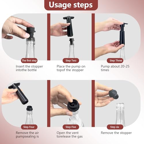 Kinoco Vacuum Wine Preserver Pump Kit with 6 Silicone Stoppers - Reusable Wine Saver Extends Freshness, Universal Bottle Seal for Red/White Wine - Cosy Home Interiors Kinoco Vacuum Wine Preserver Pump Kit with 6 Silicone Stoppers - Reusable Wine Saver Extends Freshness, Universal Bottle Seal for Red/White Wine - Image 3