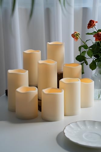 Image of Comenzar Battery Operated Candle LED Flameless Candles LED Candles with Timer,Outdoor Waterproof Candles(D: 3 inch x H: 4 inch 5 inch 6 inch) 9pack