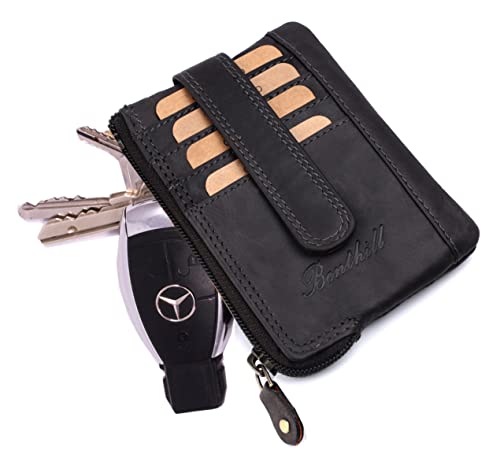 Benthill Schlüsseletui Echt Leder - Schlüsselmappe mit 2 Schlüsselringe - Schlüsseltasche mit Kartenfächer für Herren & Damen mit RFID Schutz inkl. Geschenkbox (Grau) Cover