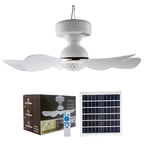 Sjfbebsy Ventilador de Techo Solar, 6 aspas, portátil, 2 en 1, Control Remoto, 5000 mAh, Ventilador para Tienda con luz para Acampar, Techo con energía Solar