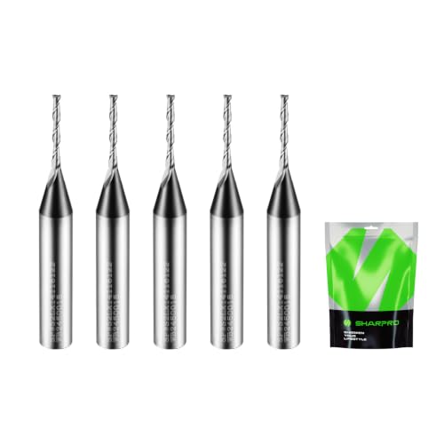 1/16 Router Bit 1/4 Shank, 1/16 CNC Router Bits 1/4 Shank, 1/16 Upcut CNC Bit, Up Cut Spiral Router Bits 1/4 , Solid Carbide Router Bits 1/4, Ideal for Wood Inlay, Plunge Plastic 5PCS
