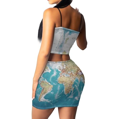 Image of Biyejit Women's 2 Piece Summer Outfits Spaghetti Strap Crop Tops and Bodycon Mini Skirt Dress Set Plus Size S-4XL