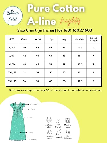 Image of 9shines Label Stylish Pure Cotton Nighty Maxi for Women | Embroidery Neckline Nightgown | A-Line Nightdress with Pocket | Floral Night Gown| Soft Comfortable Cotton Sleepwear (Cotton Yoke)