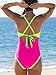 popvil Neon Color Block One Piece Bathing Suit for Women Tummy Control V Neck Swimsuit Plunge Shell Trim Swimwear Tie Back Medium, Rainbow