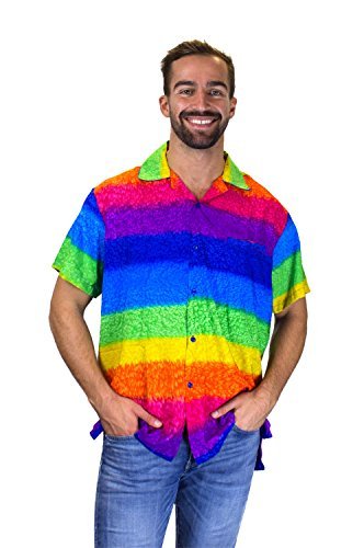 Funky Hawaiian Shirt With Rainbow Print - 100% Terivoile, Front Pocket, Sizes XS To 6XL