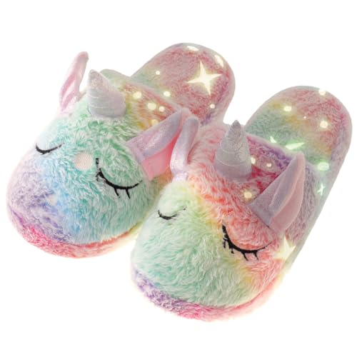 HIBCIGA Kids Fuzzy Slippers for Girls Boys Unicorn Glow in the Dark Plush Fleece Warm Indoor Shoes F20