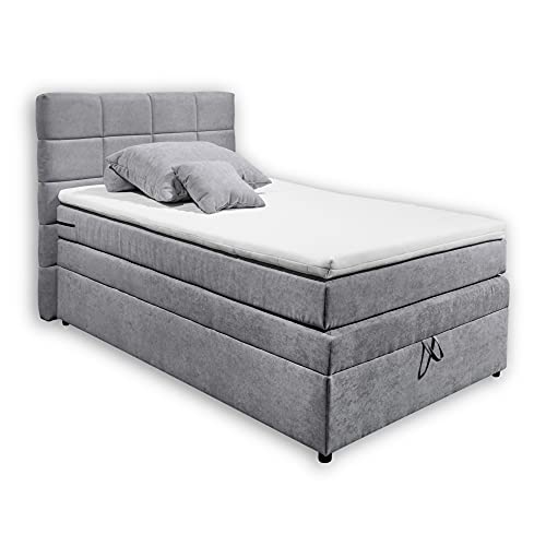 Stella Trading TACOMA 2 Boxspringbett 120x200 mit Bettkasten, hellgrau - Bequemes Bett mit 7-Zonen-Federkern Matratze & Komfortschaum Topper - 140 x 125 x 212 cm (B/H/T)