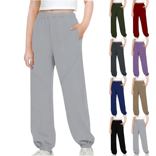 Kids Solid Color Casual Joggers Sweatpants Loose Basic Elastic Waist Athletic Pants with Pockets for Girls Boys 5-15 Years2